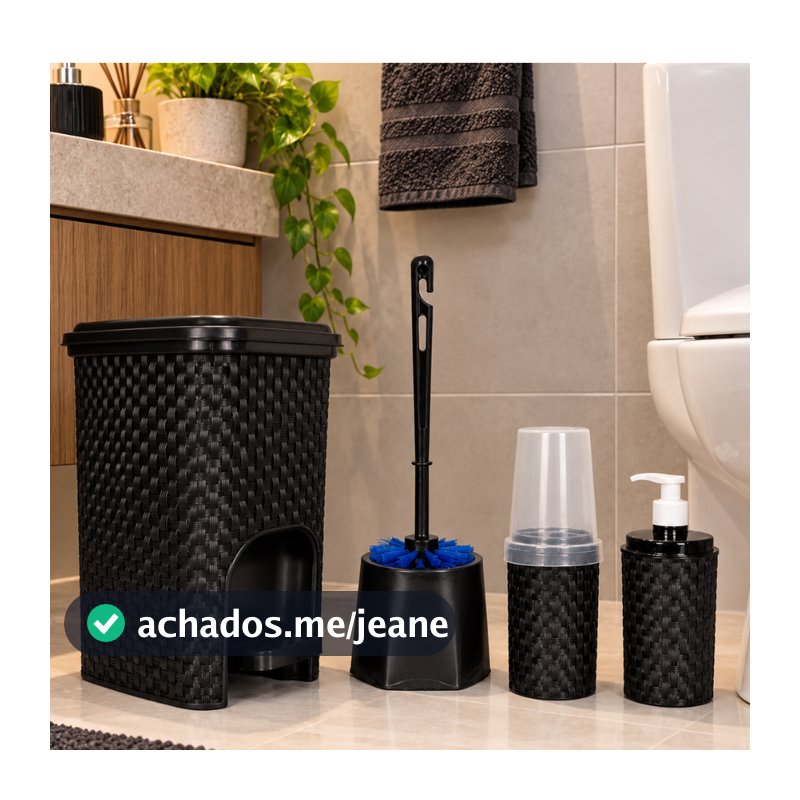 Kit Banheiro Completo – Lix. 7L com Pedal + Escova San. + Porta Escova + Porta Sabonete CASA