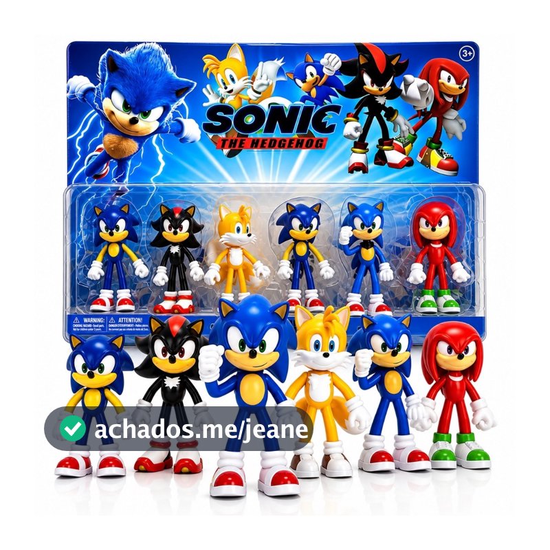 Bonecos Sonic Kit 6 Personagens Tails Shadow Knuclke  Collection Bonecos Coleção Brinquedo