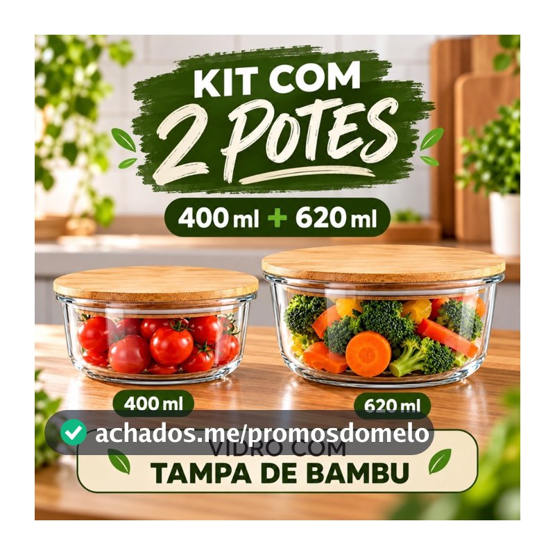 Potes De Vidro Hermético Redondo Marmita Potes Conjunto Pote Tampa de Bambu Borossilicato 400ml e 620ml