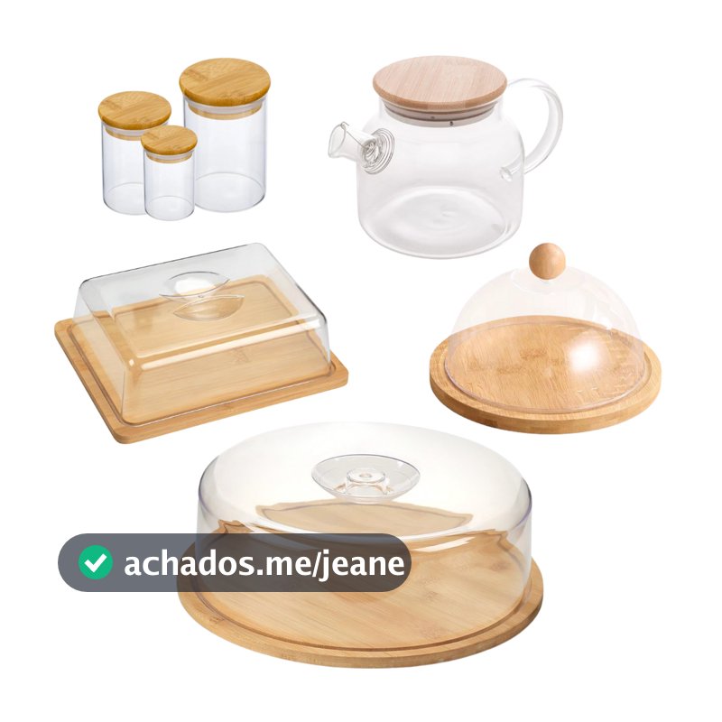 Kit Mesa Posta Bambu Itens Cozinha Jarra Boleira Porta Frios Queijera Pote Hermético