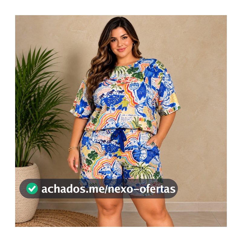 Conjunto Feminino Plus Size no Tecido Soft Trend – Blusa + Short