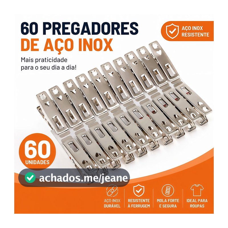 Kit 20/40/60 Prendedor de Roupa Aço Inox Não Enferruja Grampo Forte Varal