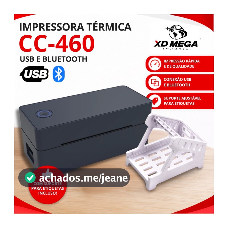IMPRESSORA TERMICA CC460 USB E BT + SUPORTE DE ETIQUETAS TERMICAS