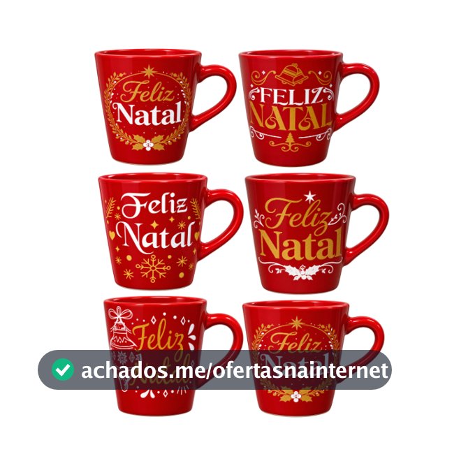 Kit 6 Xícaras de Natal 120ml Vermelhas Decoradas Feliz Natal – Xícara para Café Expresso Presente Natalino