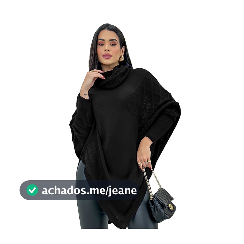 Poncho Casaco Lã Feminino Trico Blusa De Frio Inverno Bico