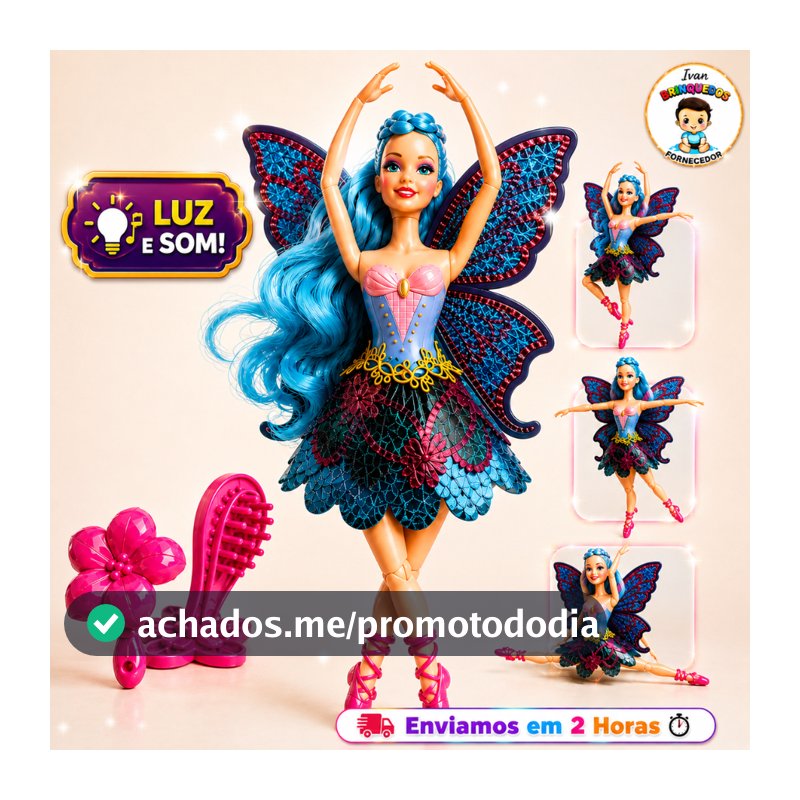 Boneca Fada Bailarina Infantil Menina Com Asas Ballet Articulada 30cm - Rosa - Azul - Roxa