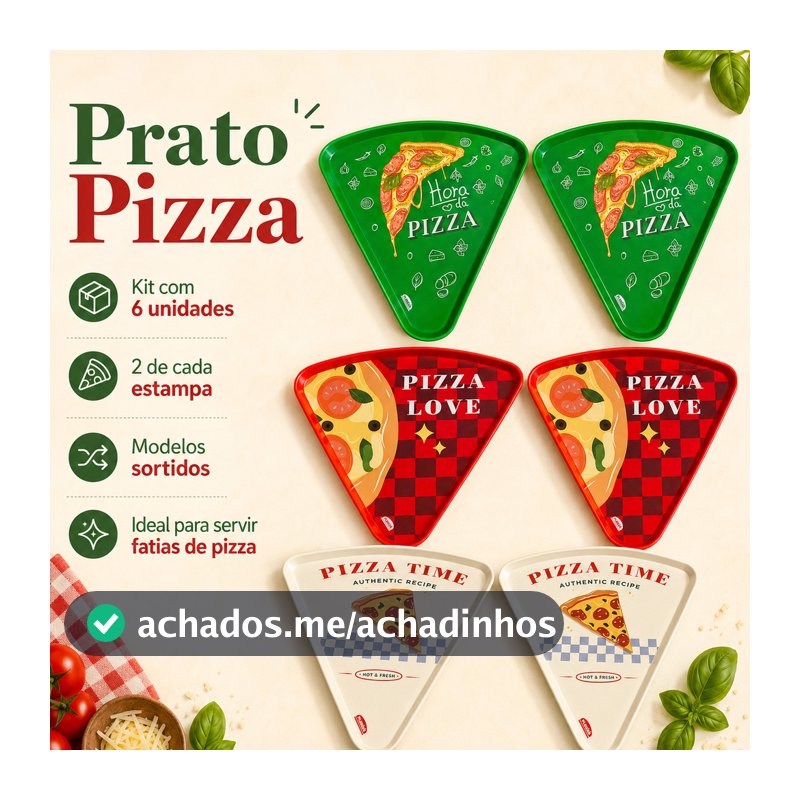 Kit 6 Pratos para Pizza Triangulares 22 cm Estampadas