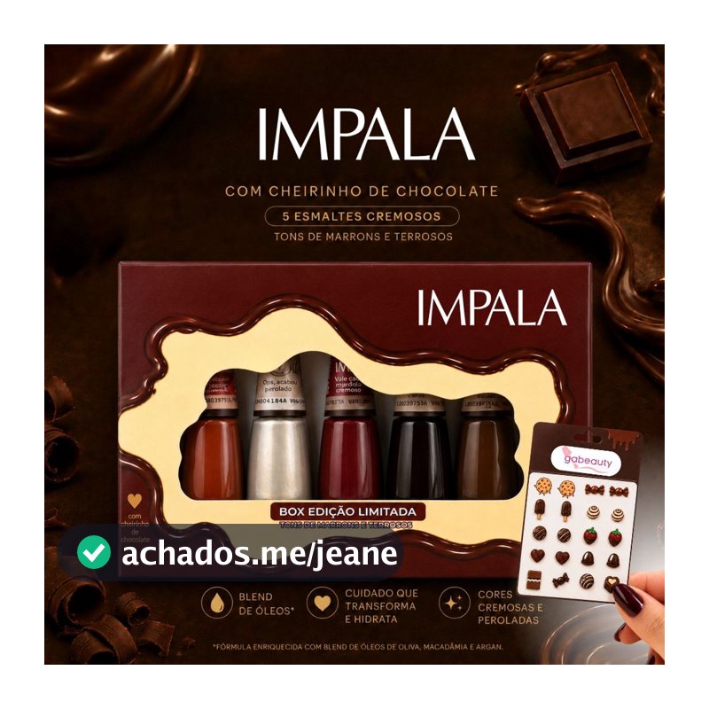 Kit 5 Esmaltes Impala Cacau Show Lançamento Cores Marrons Terrosos Box