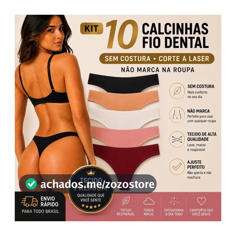 Kit 10 Calcinhas Fio Dental Sem Costura Não Marca Confortável Premium Corte Laser