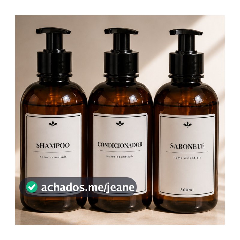 Kit 3 Dispensers organizadores Banheiro 500ml Shampoo Condicionador Sabonete Frascos PET Âmbar