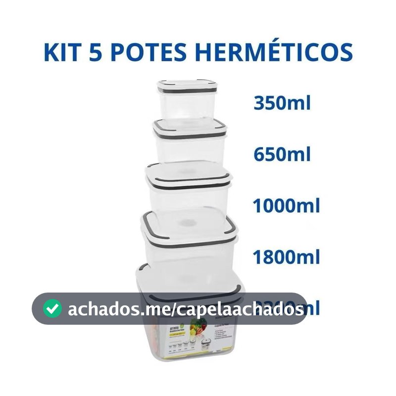 Kit De 5 Potes Herméticos Plastico Para Mantimentos Micro-ondas Alimentos Geladeira Frutas Marmita