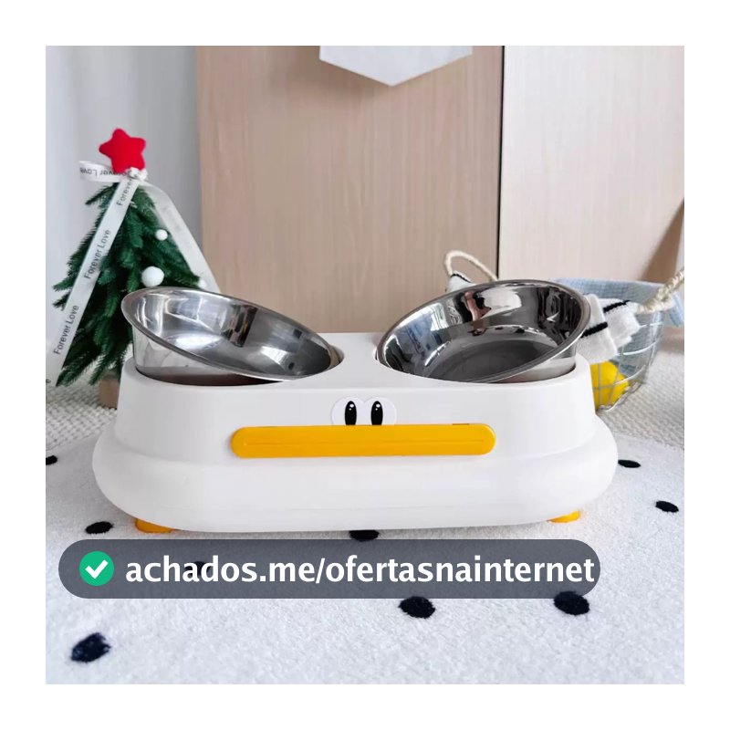 Estação de Alimentação Dupla para Gatos e Cães de Pequeno Porte – Formato de Patinho