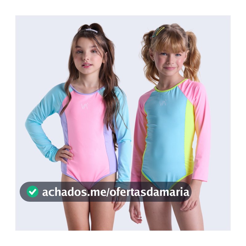 Maiô Infantil Manga Longa UV50+ Recortes Coloridos