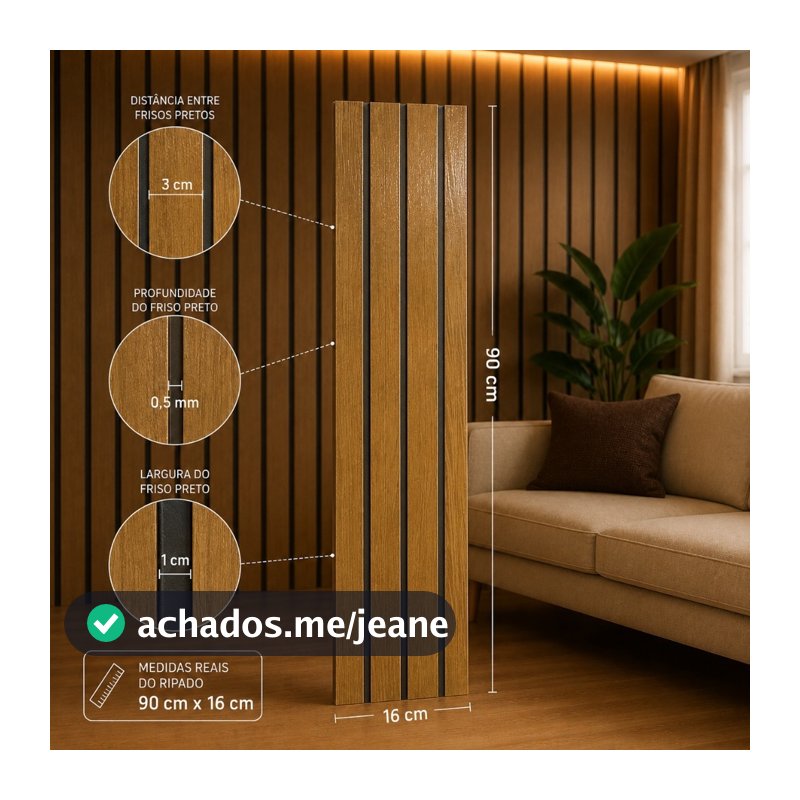 Kit 10 até 40 Placas Adesivas Painel Madeira Ripada Mdf Montável Premium 90x16cm