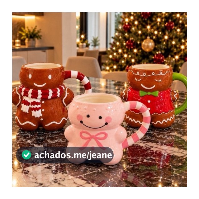Caneca Boneco de Gengibre Natalina em Cerâmica – Caneca Decorativa de Natal