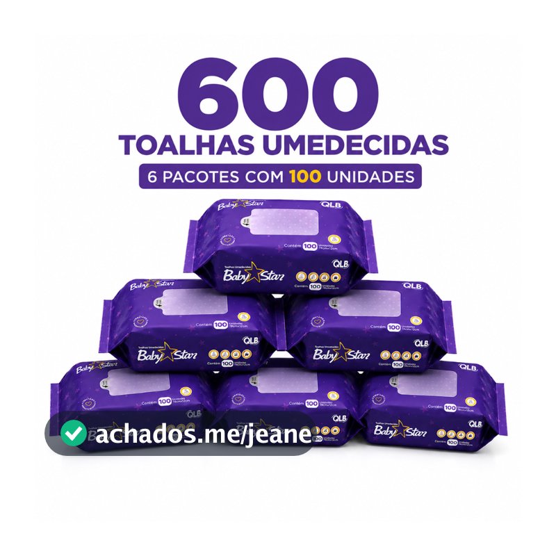 Caixa com 6 Lenços/Toalhas Umedecidas Baby Star Roxa com 100 Unidades Cada – Sem Tampa FlipTop