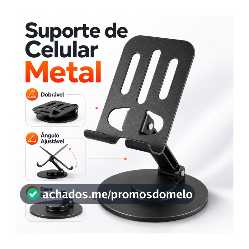 Suporte Alumínio de Mesa Base Rotatória Ajustável 360º Para Smartphones e Tablets