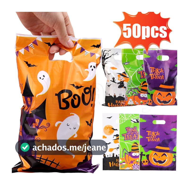 50Pcs Sacos De Doces De Halloween-Aranha Fantasma De Abóbora Embalagem De Presentes
