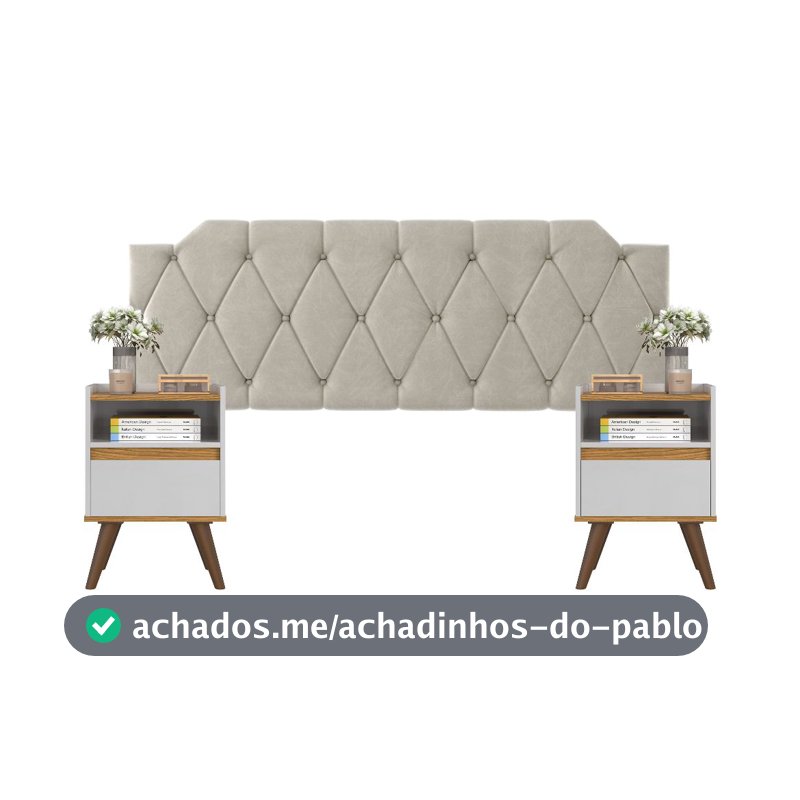 Conjunto Mesa De Cab Com Gaveta + Cabeceira Estofada Box Para Cama Queen KELLY E KIT TED BRA/FREIJÓ