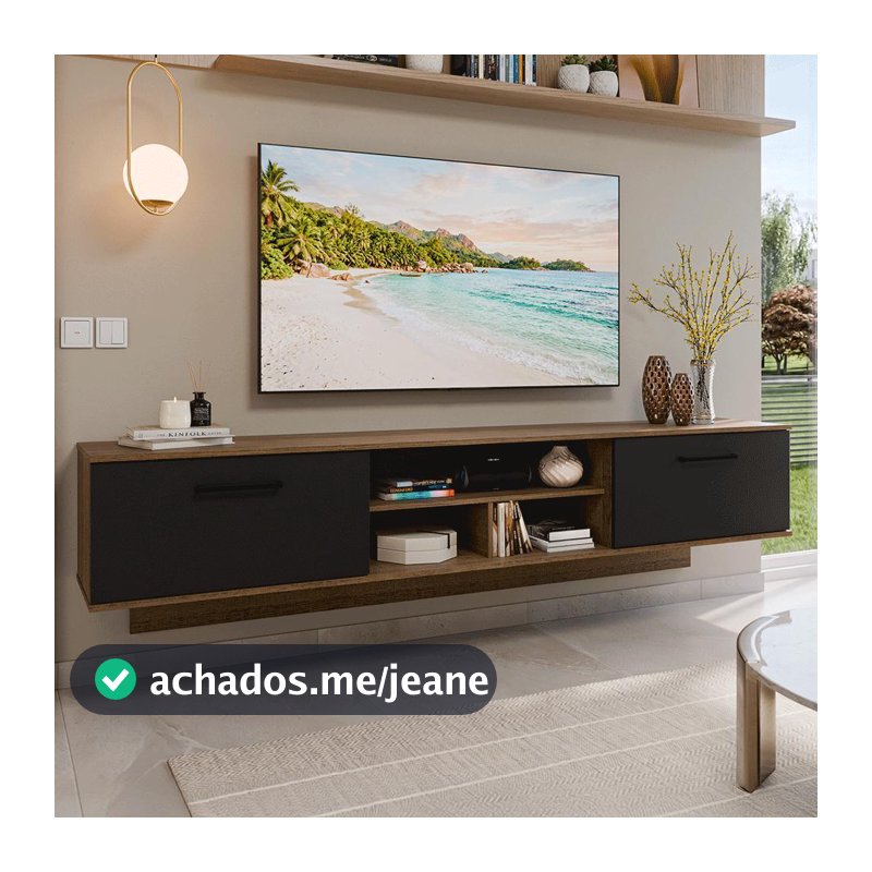Rack Suspenso para TV até 80 Polegadas 218 cm 2 Portas Rustic/Preto Agata Madesa