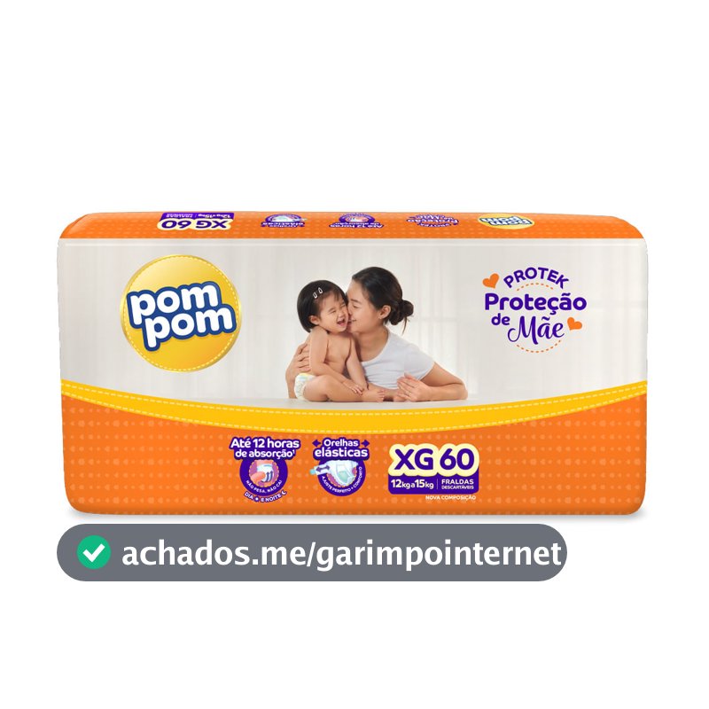 Fralda Descartável Pom Pom Protek Hiper XG - 60 Unidades