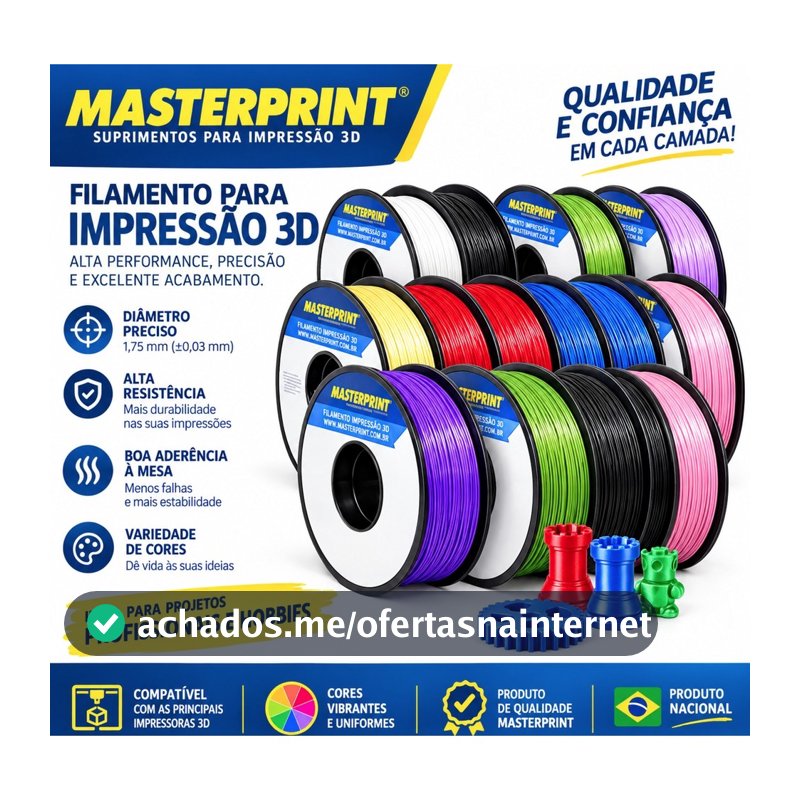 Filamento PLA 1KG Impressão 3D Premium 1.75mm Masterprint - Cores Básicas/Foscos