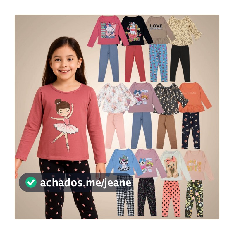 Kit 10 Peças Confortável 5 Legging Flanelada+5 Blusa Algodão Menina sortidas Infantil