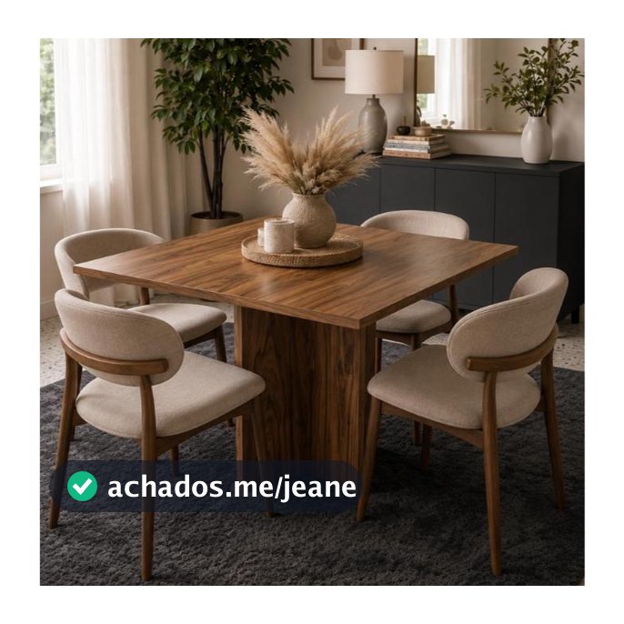 Mesa de Jantar Quadrada 4 Lugares Moderna em MDP com Base Central – Sem Cadeiras