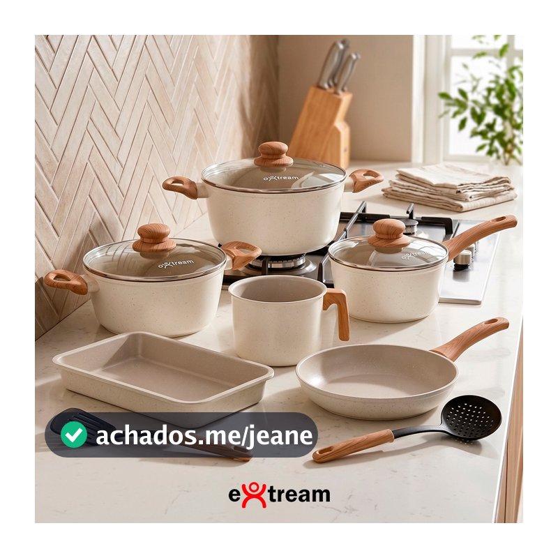 Jogo de Panelas Revestimento Ceramica Indução 8 peças Extream Kyoto Marmol Light