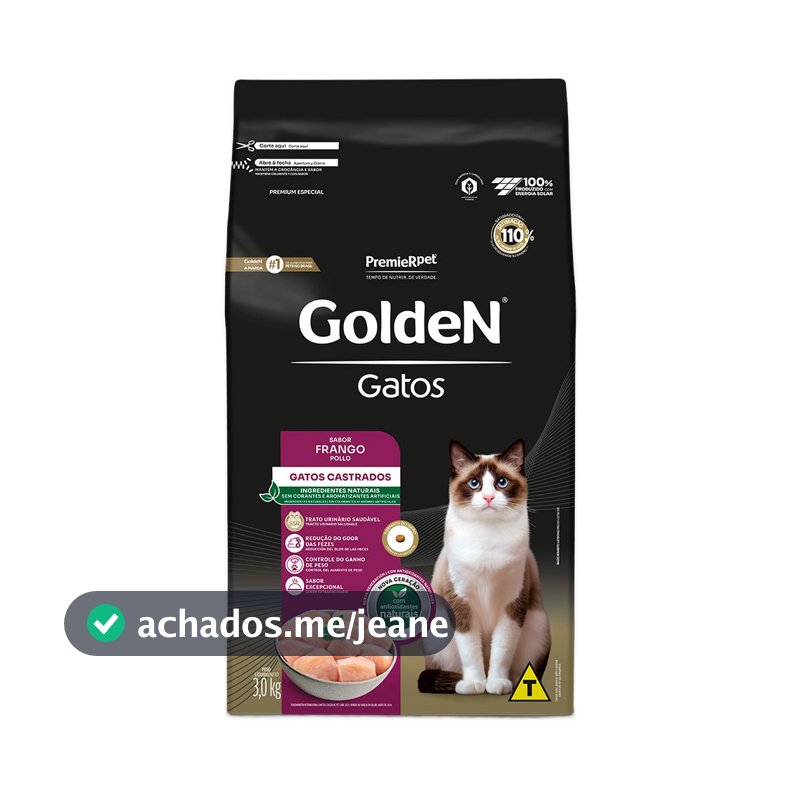 Ração Golden Para Gatos Adultos Castrados Sabor Frango 3kg