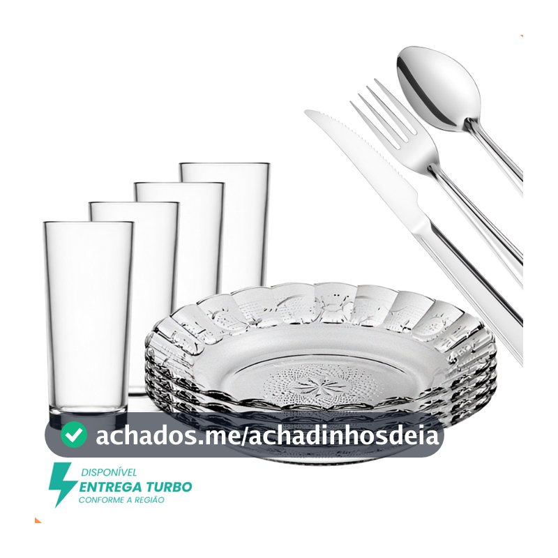 Aparelho de Jantar 20 Peças - Conjunto de Pratos, Copos, Talheres Inox - Mesa Posta Elegante