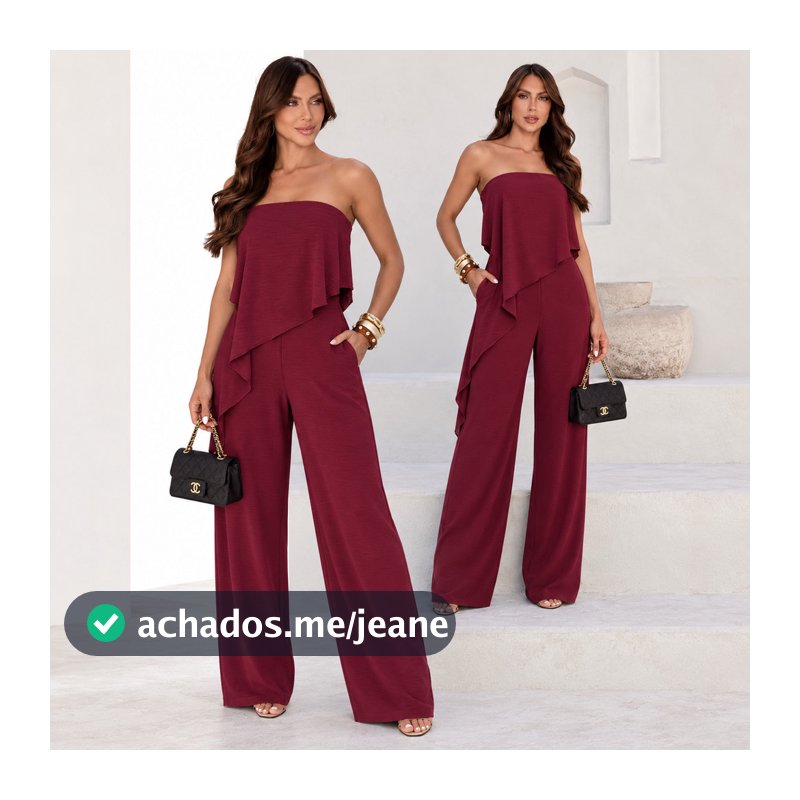 Macacão Feminino Longo Pantalona Elegante Premium Assimétrico Duna Tomara Que Caia Solto Alfaiataria Social Moda Casual'
