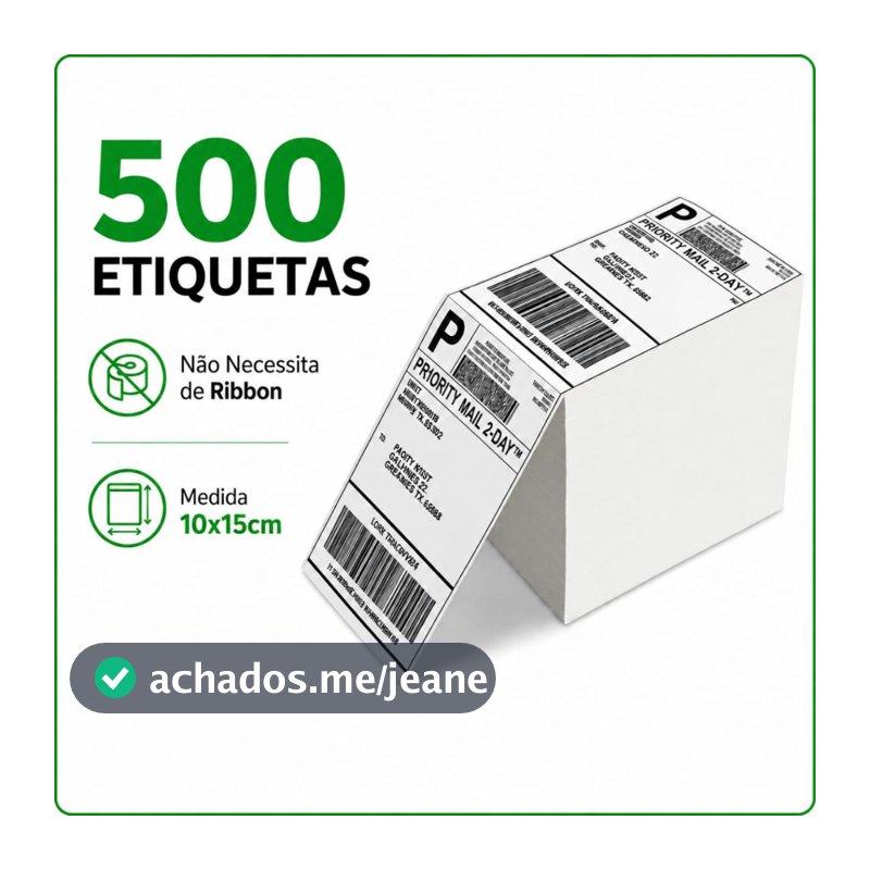 500 Etiquetas Térmica Adesiva Resma 10x15 cm E-commerce Envios Zebra Elgin Impressora Sem Ribbon