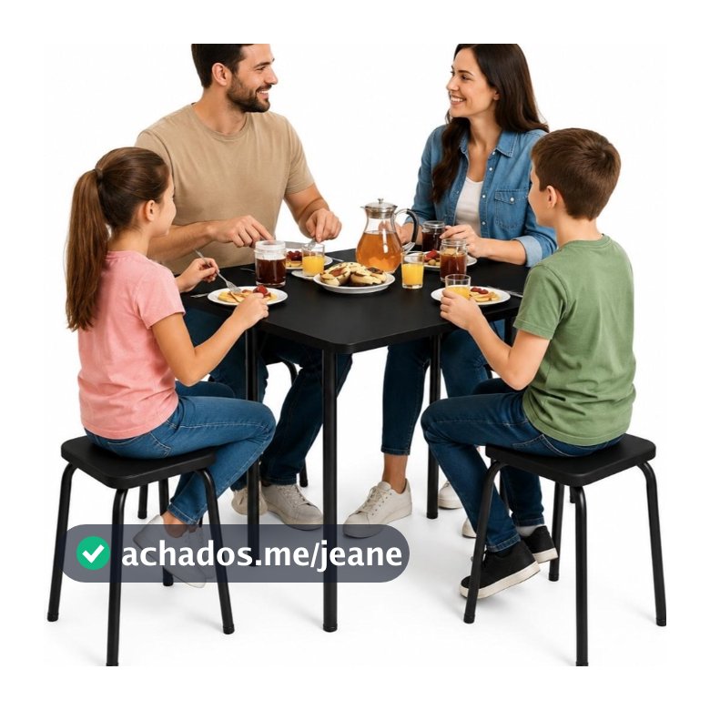 Conjunto Mesa Dobrável Com 4 Bancos pretas Cozinha Jantar Sala para area externa decoração