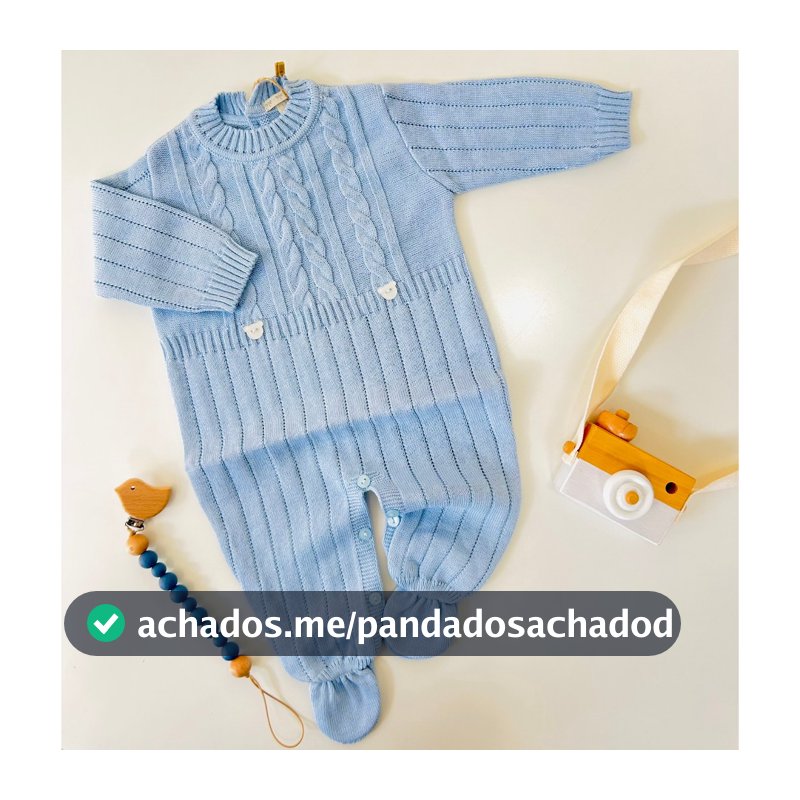 Macacão de Bebê Trançado Roupa em Tricot Ursinho Saída Maternidade Recém Nascido Menina Menino
