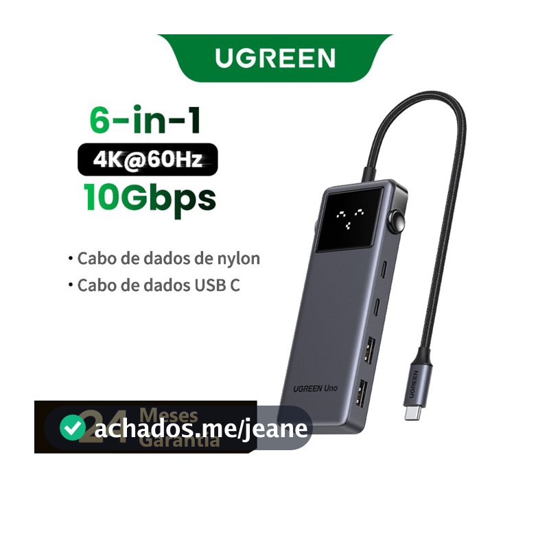 UGREEN Uno USB C Hub 6 Em 1 Tipo A 4K 60Hz Adaptador HDMI 10Gbps Robot Com PD100W Carregador Rápido Para Macbook Noteboo