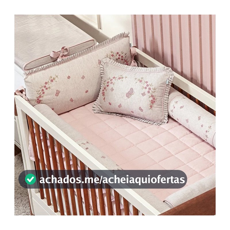 Kit De Berço Menina Florata Rosê 100% Algodão Premium Antialérgico - 09 Peças