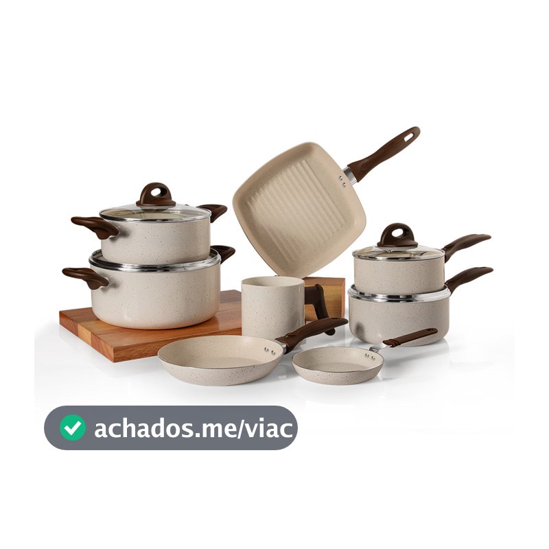 Jogo de Panelas Ceramik 8 Peças com Antiaderente Revestimento Cerâmico Nível A INMETRO PFOA Free com Bistequeira Grill