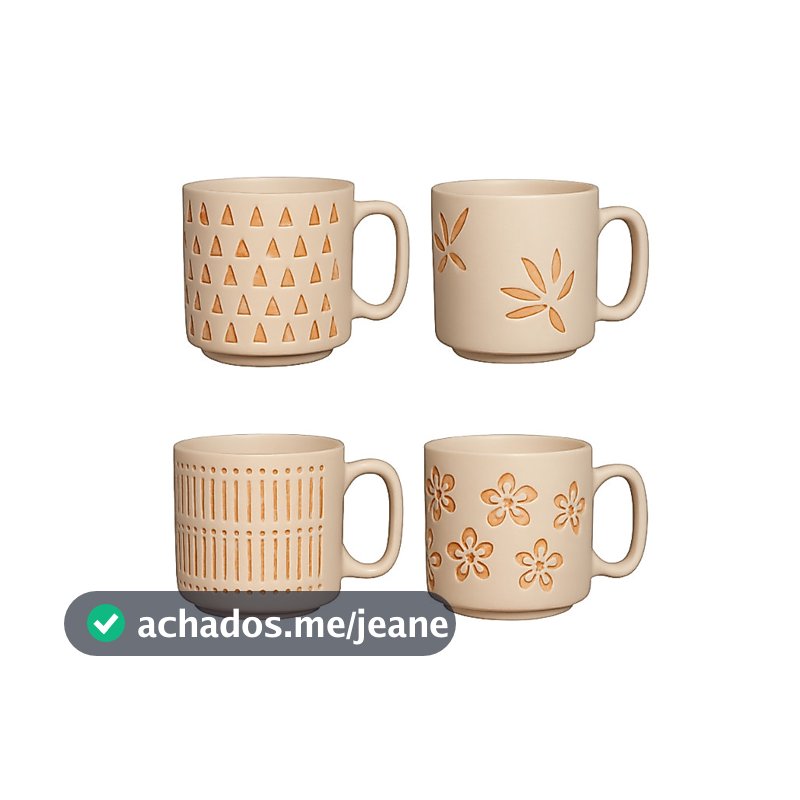 Jogo 4 Xícaras Em Cerâmica 130ml Canecas Para Chá e Café