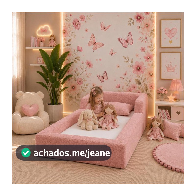 Cama Montessoriana Solteiro 220x120cm com Colchão Boucle Rosa