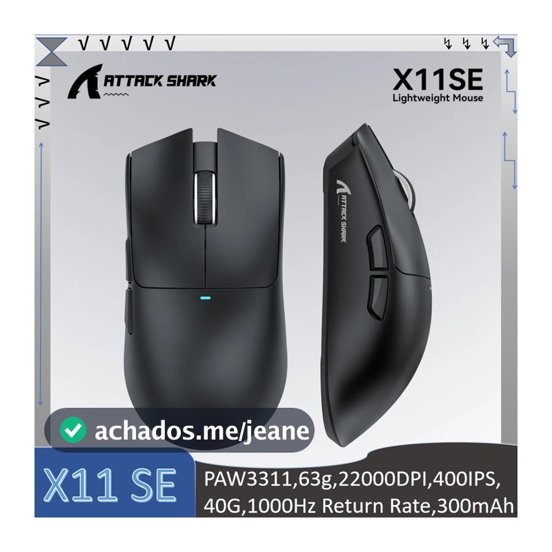 Mouse Gamer Leve Attack Shark X11 SE com Três Modos, Vida Útil dos Botões HUANO de 20 Milhões, Sensor PAW3311, 63g,