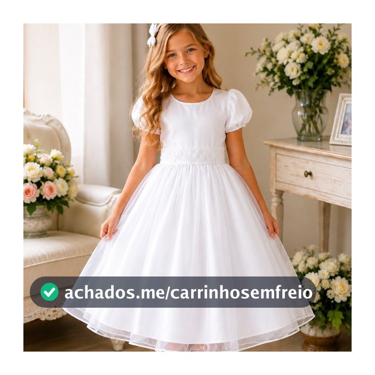 Vestido Infantil Rodado de Festa Luxo voal — Casamento, Formatura, Daminha, Batizado — Branco, Vermelho, Rosa, Preto