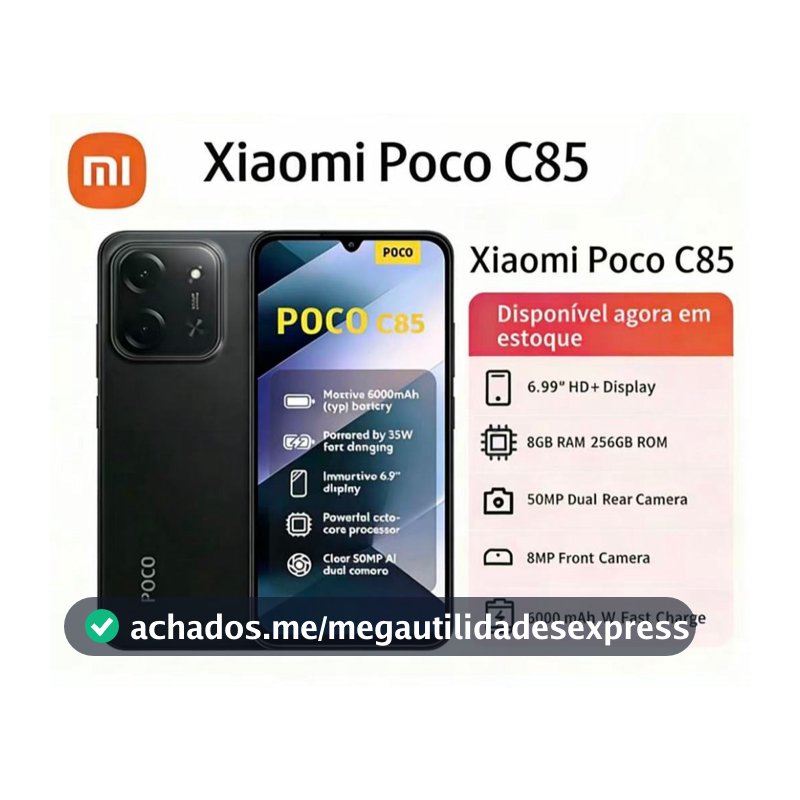 Smartphone Xiaomi POCO C85 com Android 15, 256GB/128GB Versão Global  Envio Imediato