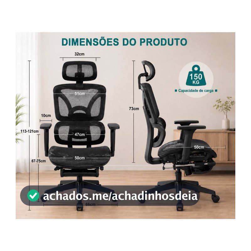 Cadeira Presidente Ergonomica Escritorio Mesh Reclinavel Com Apoio De Pes Retratil E Apoio De Cabeça