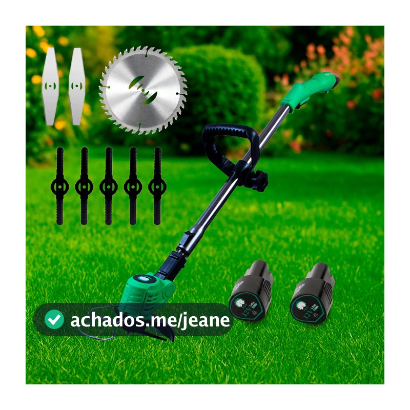 Roçadeira Aparador Cortador De Grama Elétrico Bivolt 110v/220v 2 Baterias Recarregável Kit Completo