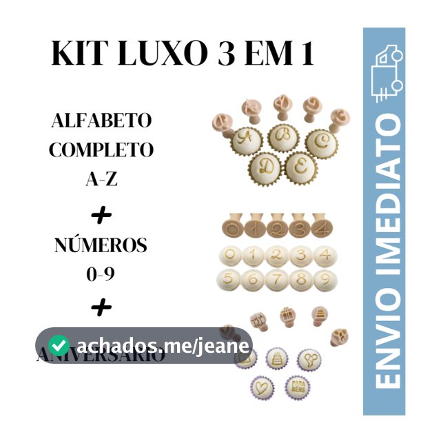 Luxo 3 em 1 - 26 Letras do Alfabeto + Números 0 - 9 + Aniversário Parabéns Carimbo Para Brigadeiro Doces 3 kits Premium