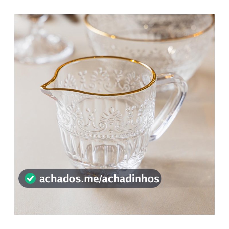 Leiteira de Cristal Mauve 230ml com Fio de Ouro Wolff para Leite Caldas Molhos Café da Manhã Mesa Posta Elegante e Linda