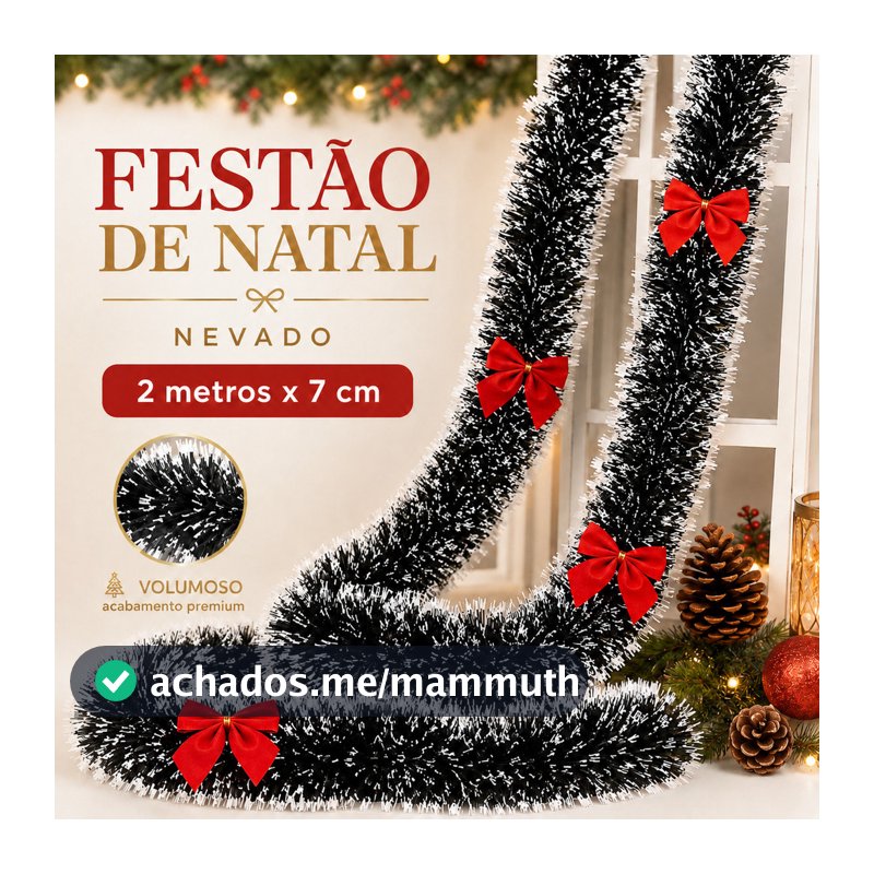 Festão Verde Escuro Nevado ou verde 2 Metros x 7 cm Decoração De Natal - Enfeite Natalino Opção 3/5/10