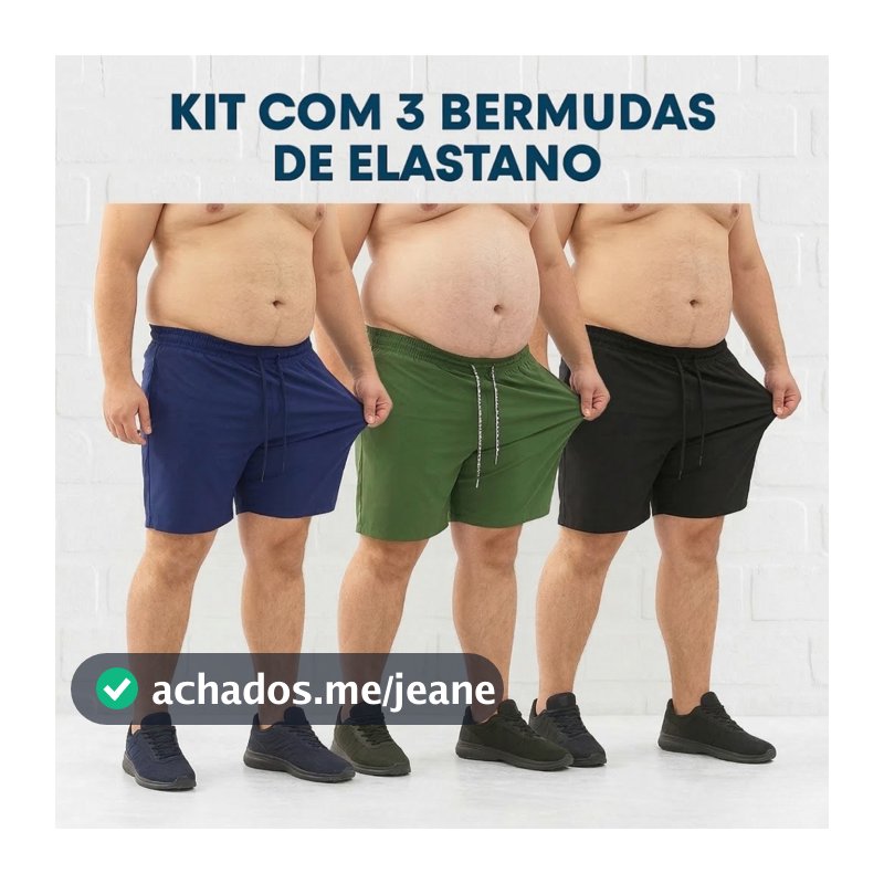 Kit 3 Bermuda Plus Size Shorts Masculino com Elastano Academia Esporte Treino Bermuda Praia Liso
