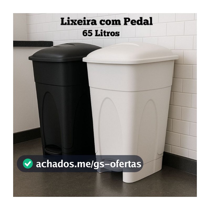 Lixeira com Pedal 65 Litros Grande -  Cesto de Lixo - Cozinha Lavanderia